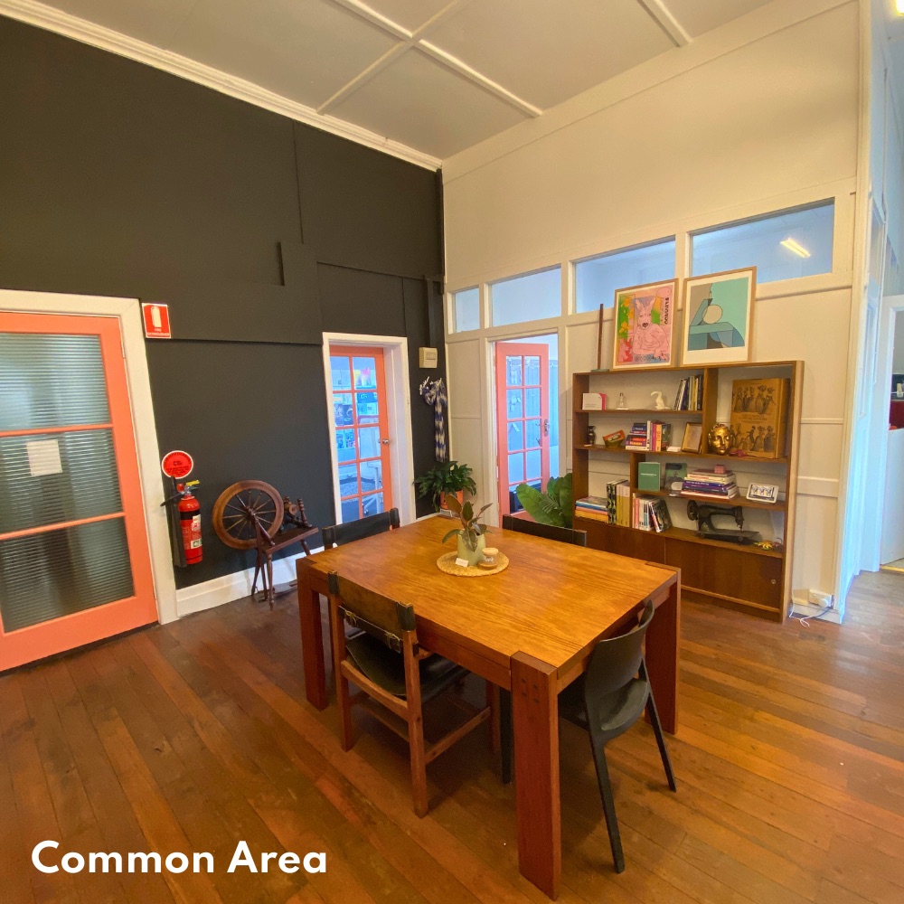 Common area looking toward the studio entrances
