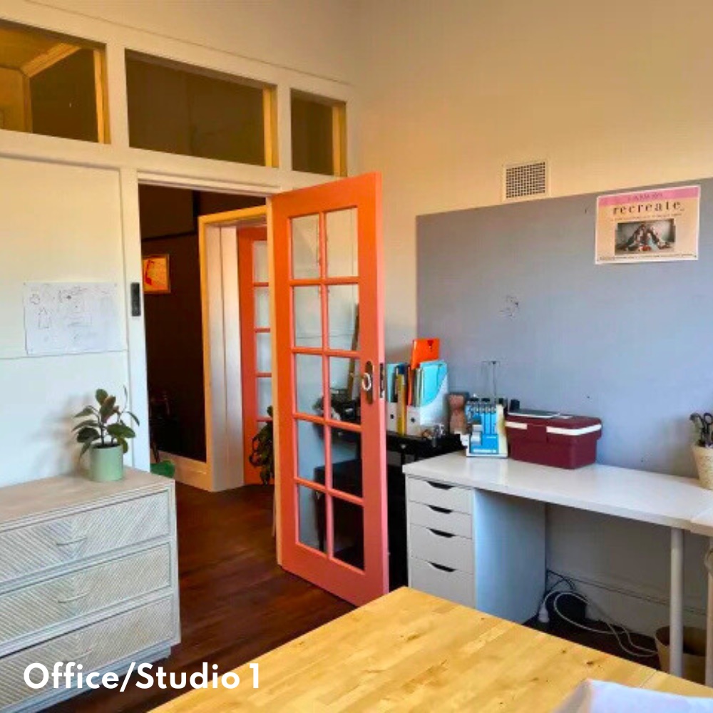 Studio 3 — private office with pink door and natural light
