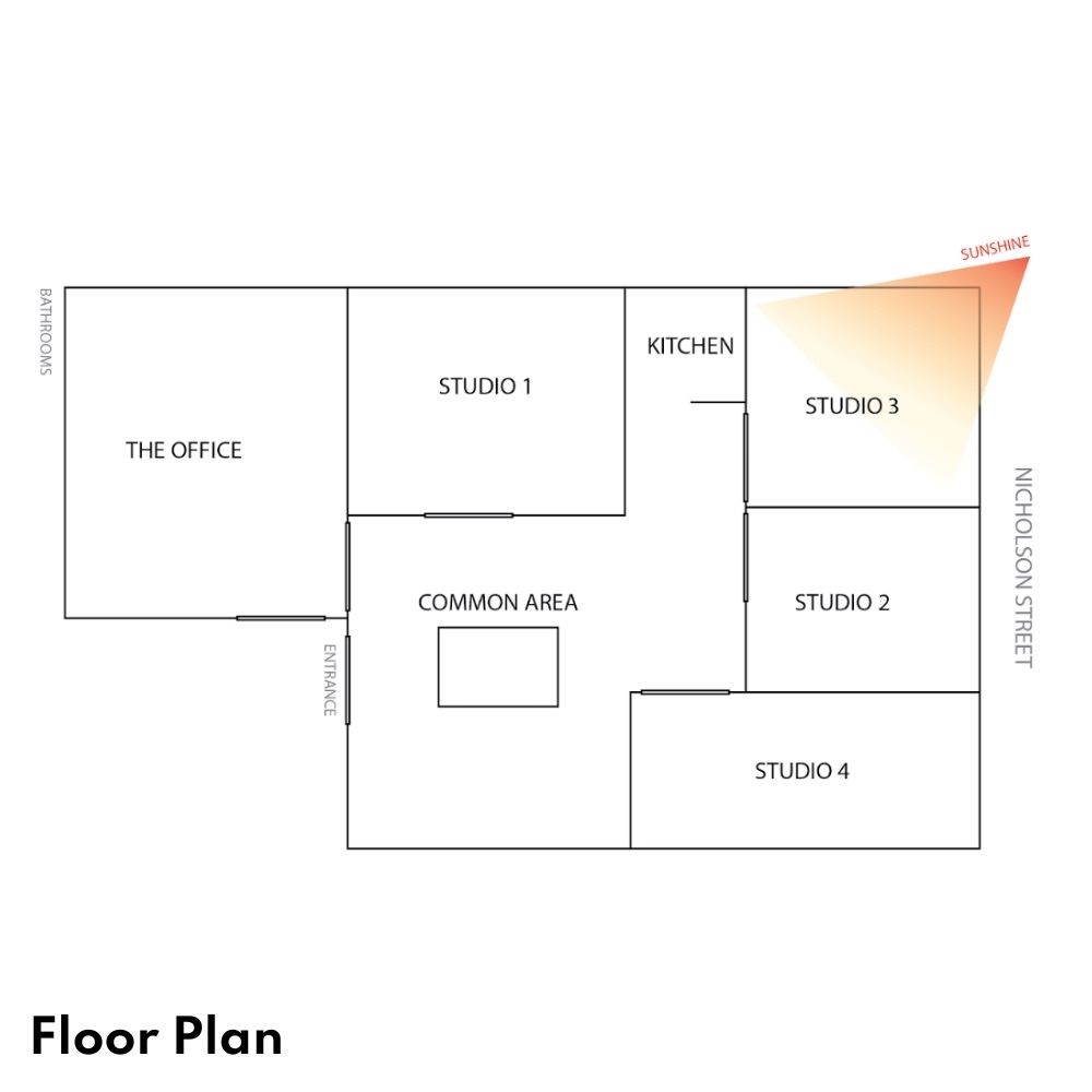 Floorplan of the studios and common areas